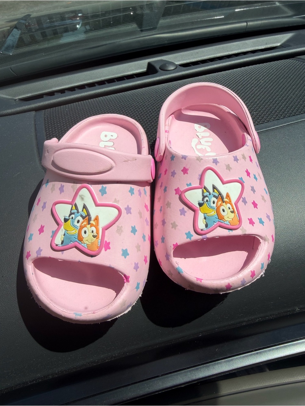 Pink Star-Print Kids Sandals with Character Badge